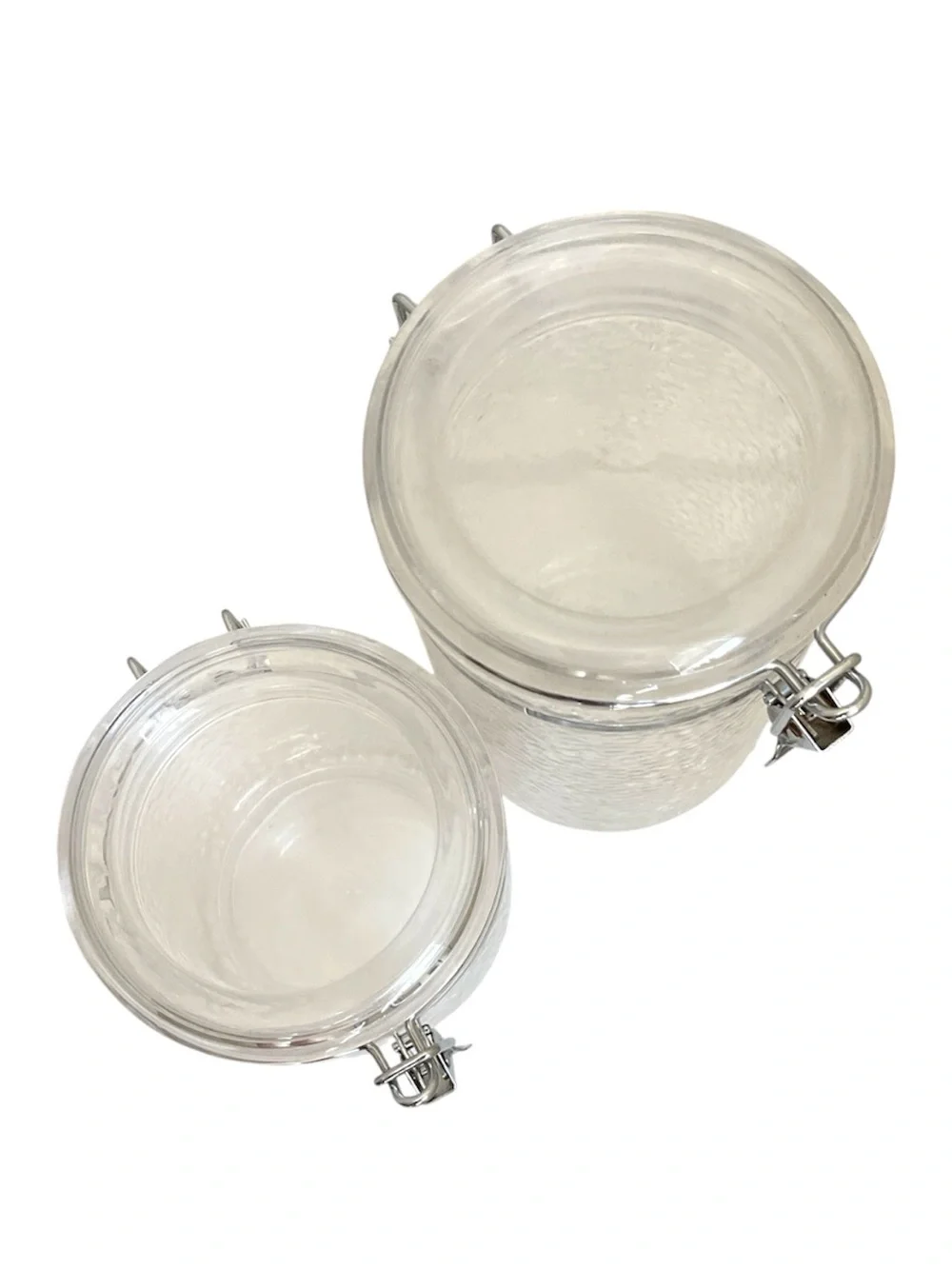 Clear Textured Glass Canister Set with Silver Accent Latches